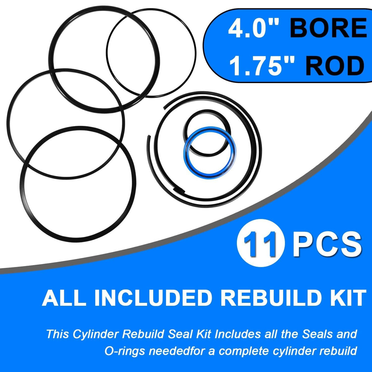 Solid Spare 4.0" Bore x 1.75" Rod Cylinder Hydraulic Log Splitter Cylinder Rebuild Seal Kit