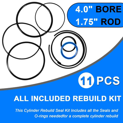 Solid Spare 4.0" Bore x 1.75" Rod Cylinder Hydraulic Log Splitter Cylinder Rebuild Seal Kit