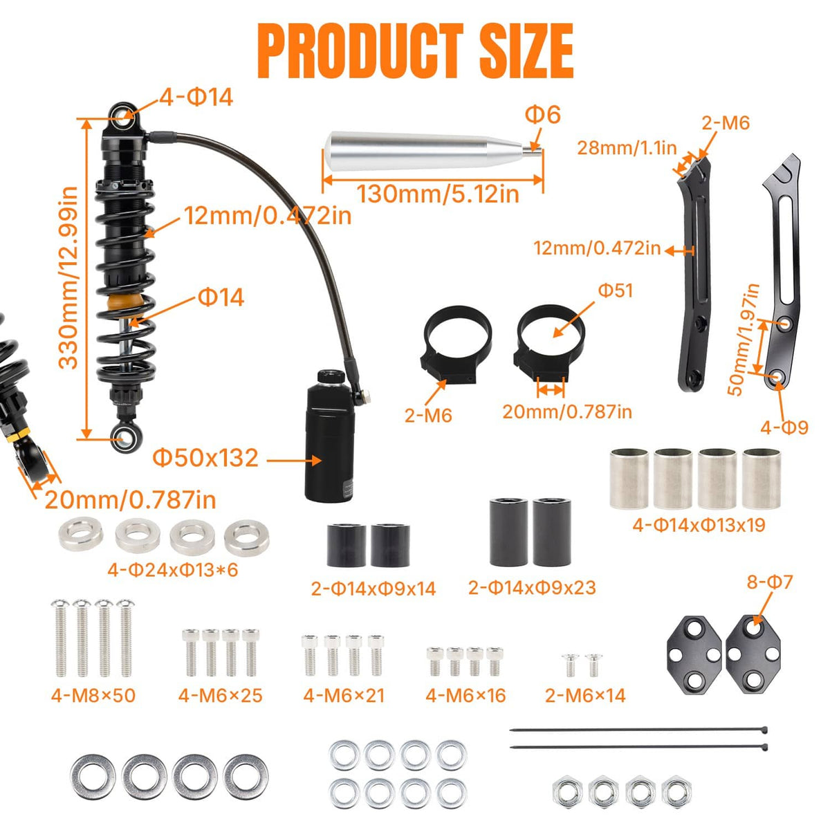 Solidspare Remote Reservoir Suspension Shocks For Harley Touring Road King/Glide  2014-2025