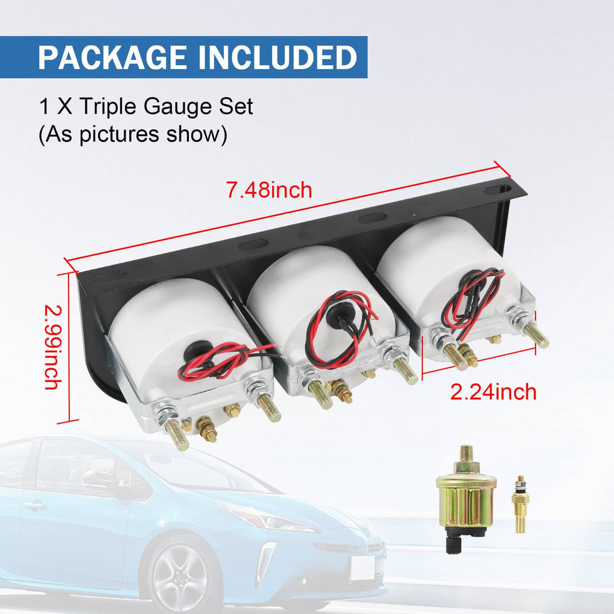 Solidspare 2" 3-in-1 Auto Car Triple Gauge Set Water Temp Oil Pressure Volt Meter Kit 52mm
