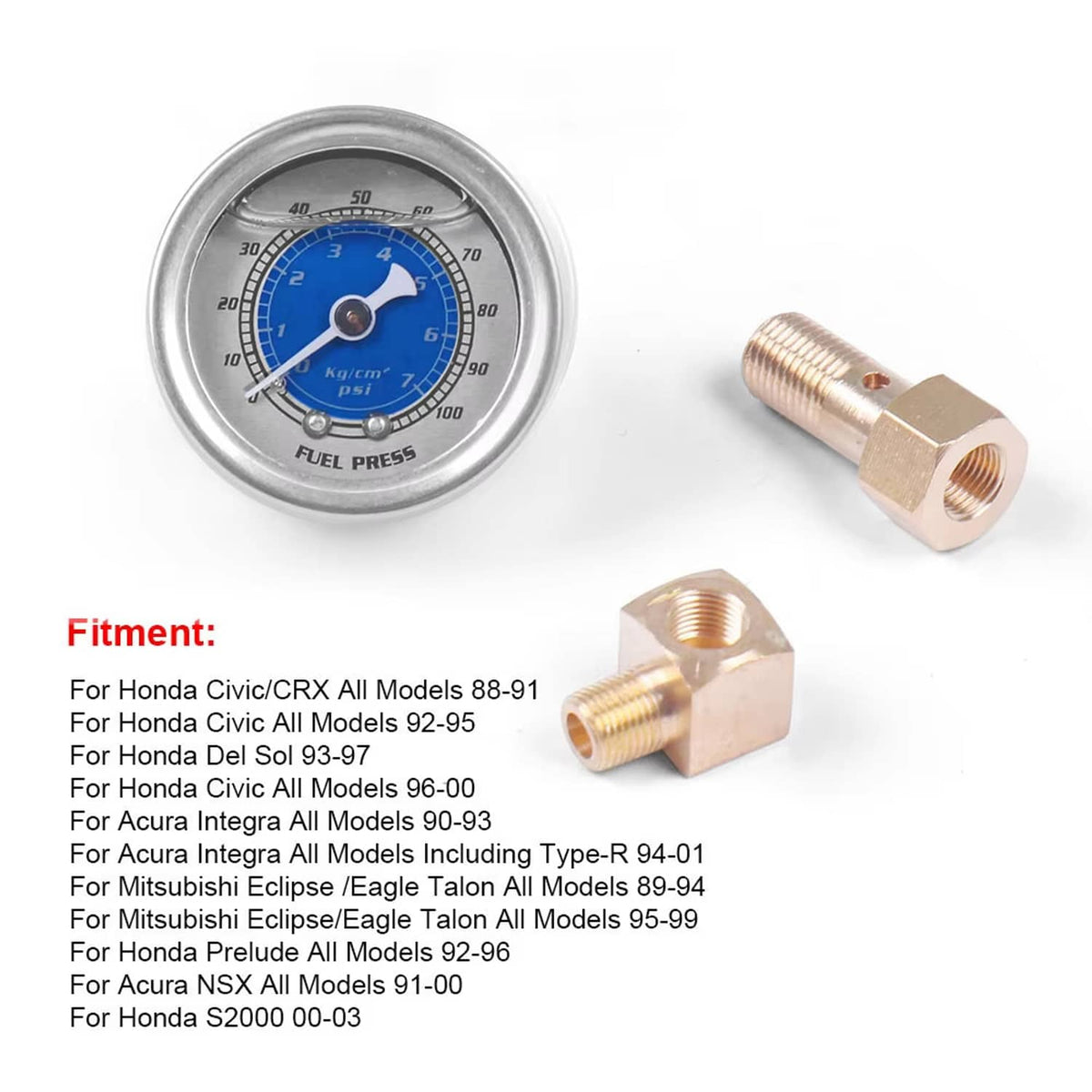 Solid Spare Liquid Filled Meter Fuel Pressure Gauge 1/8 NPT 100PSI For VMS Honda Acura Civic