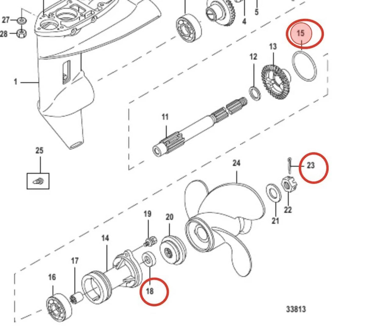 Solid Spare Lower Gearcase Seal & O-ring 26-161622 25-8M0087846 For Mercury Marine Outboard