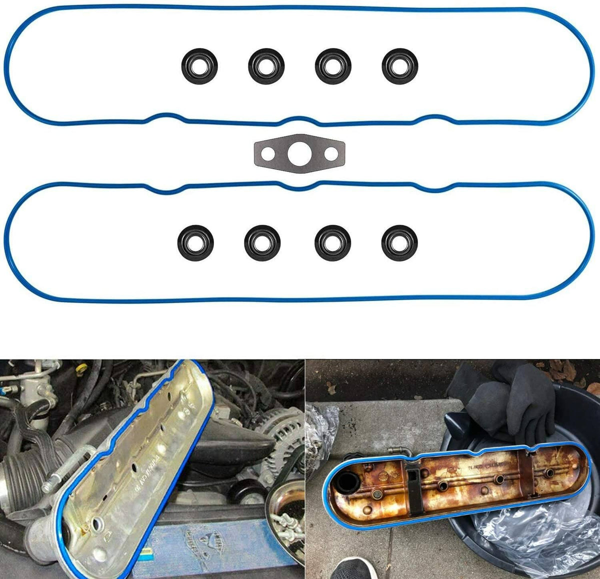 Solid Spare Valve Cover Gasket Set w/ Grommet for Chevy GM Isuzu 4.8L 5.3L 6.0L 6.2L 7.0L V8