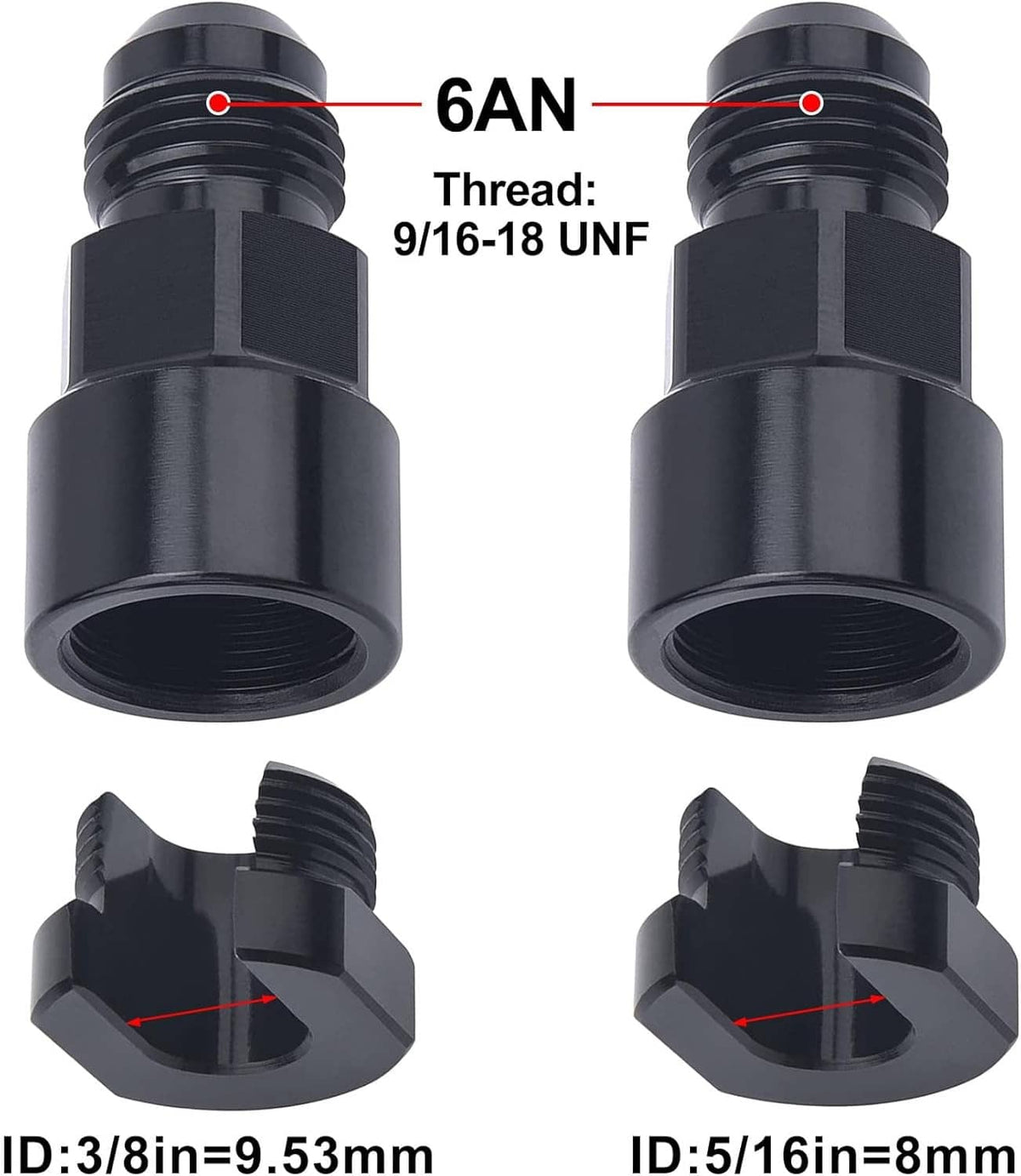 Solidspare 2Pcs 6AN Fuel Adapter Fit For To 3/8 & 5/16 GM Quick Connect W/Thread EFI Female