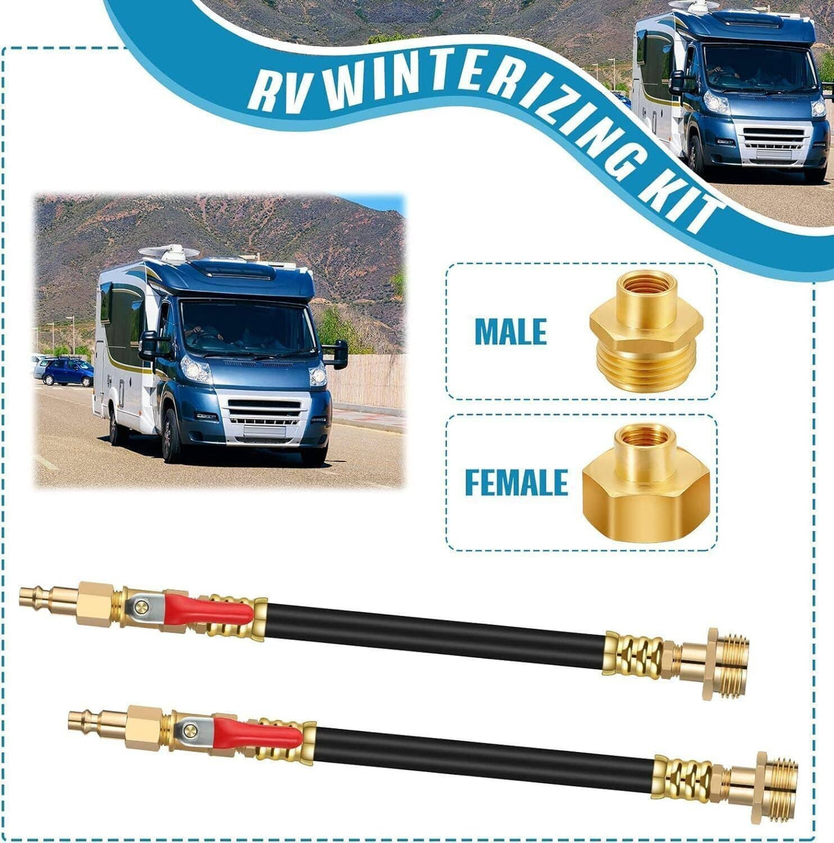 Solidspare Camper Winterizing Kit Blowout Shut Off Valve Adapter Hose Faucet For RV Trailer