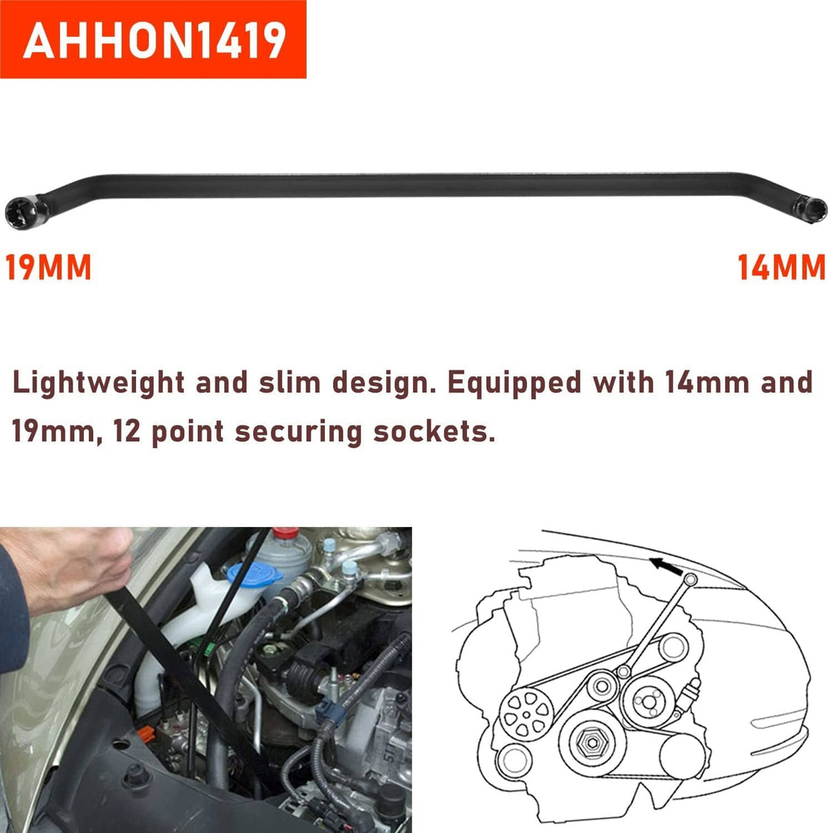 Solid Spare AHHON1419 Serpentine Belt Wrench Tensioner Tool for Honda Acura Accord CR-V