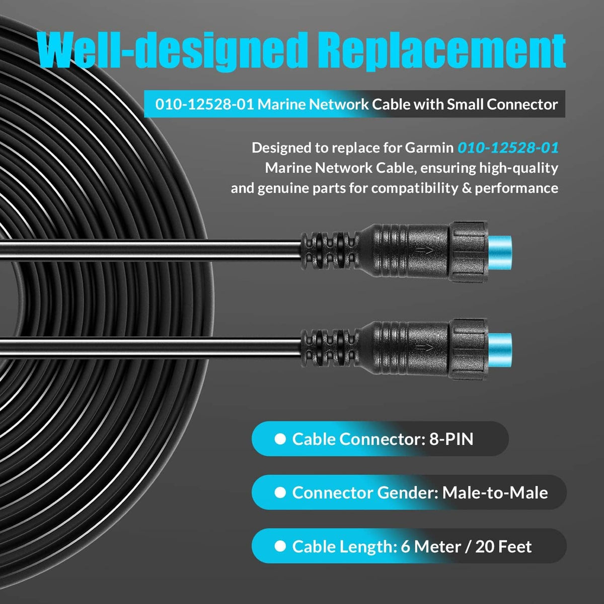 Solidspare 010-12528-01 Marine Network Cable with Small Connector - 6 m / 20ft. for GLS 10