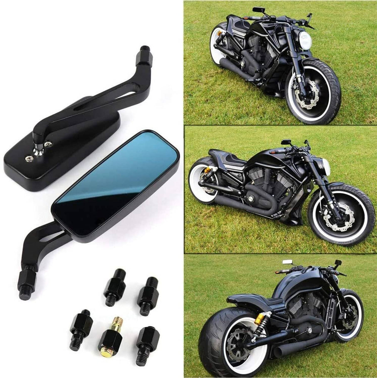 Solidspare Pair Rectangle Motorcycle Rear View Mirrors For Harley Suzuki Honda Street Bikes