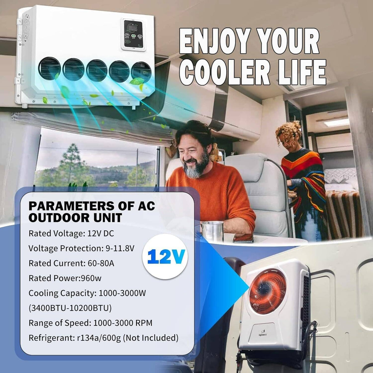 Solidspare 12000BTU 12V Truck Cab Air Conditioner Split AC for Semi Trucks Bus RV Caravan