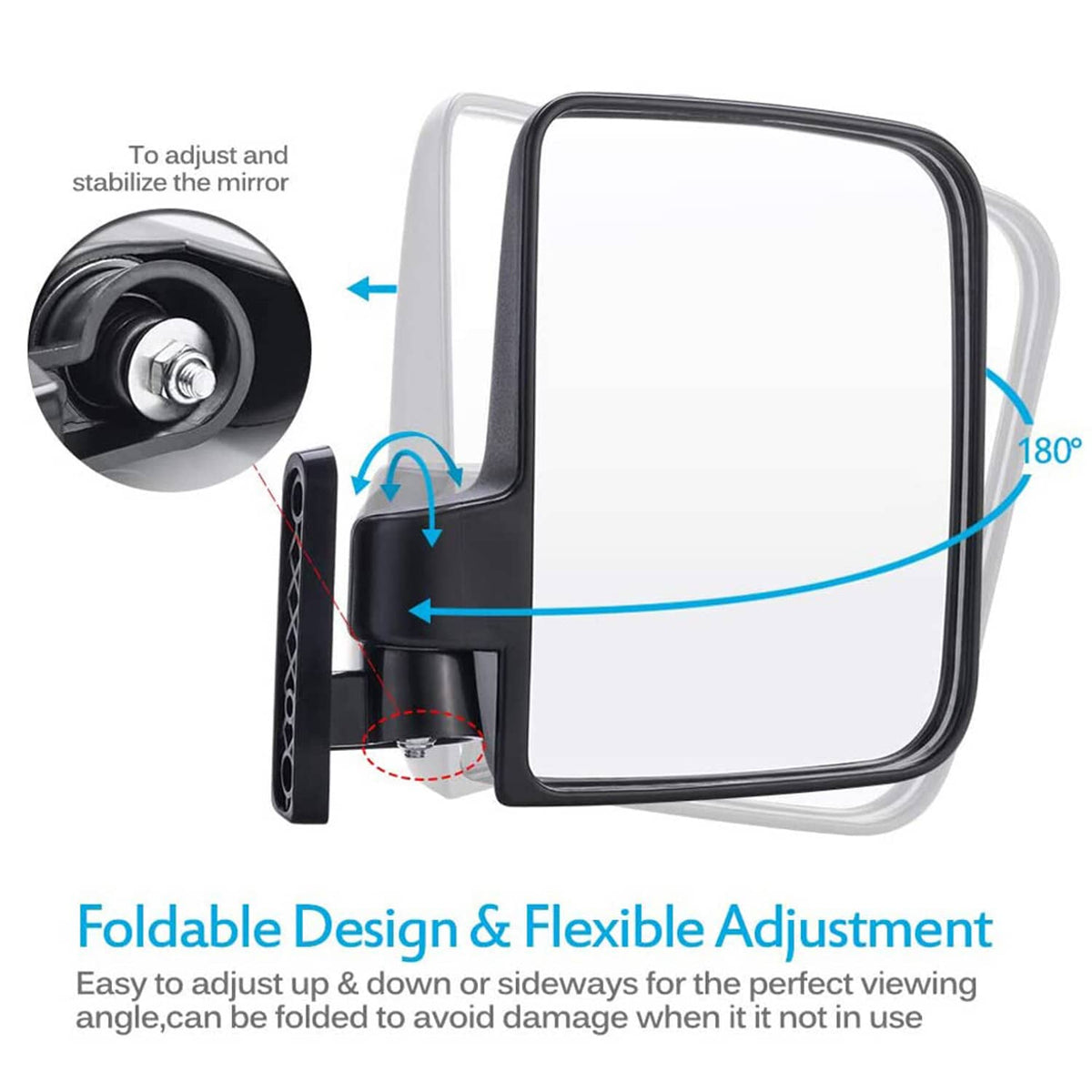 Solidspare Golf Cart Mirror No Drilling Side Rear View Mirrors for Yamaha EZGO Club Car