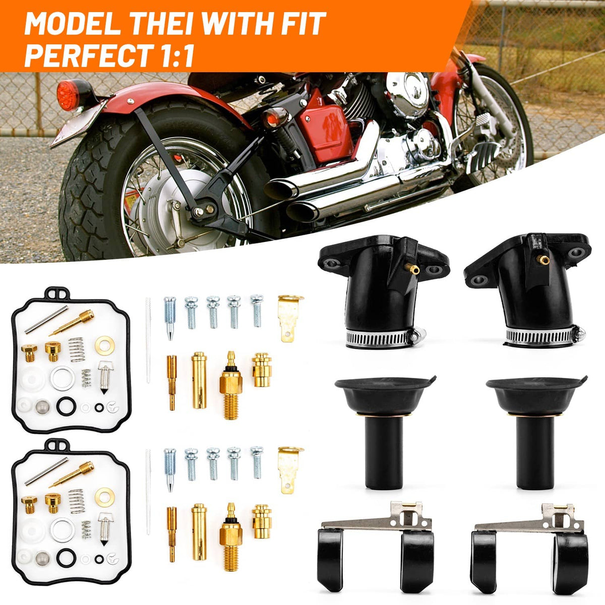 Solidspare Carburetor Rebuild Kit with Intake Manifolds For Yamaha V Star 650 XVS650 98-16