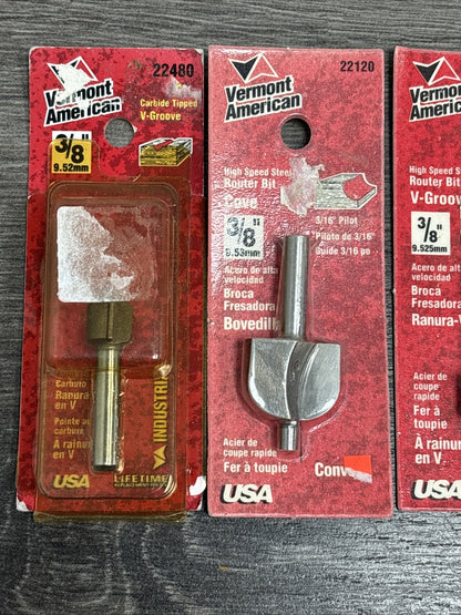 4pc Vermont American 3/8" Shank Router Bit Set - Made In USA