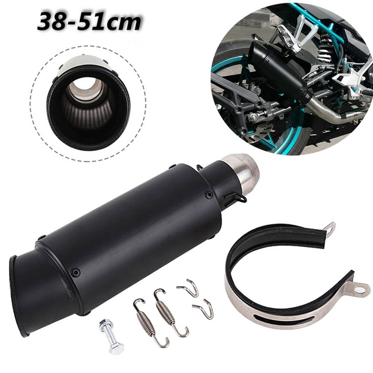 Solidspare Universal Exhaust Muffler Tail Pipe Slip on DB Killer Black Motorcycle Exhaust