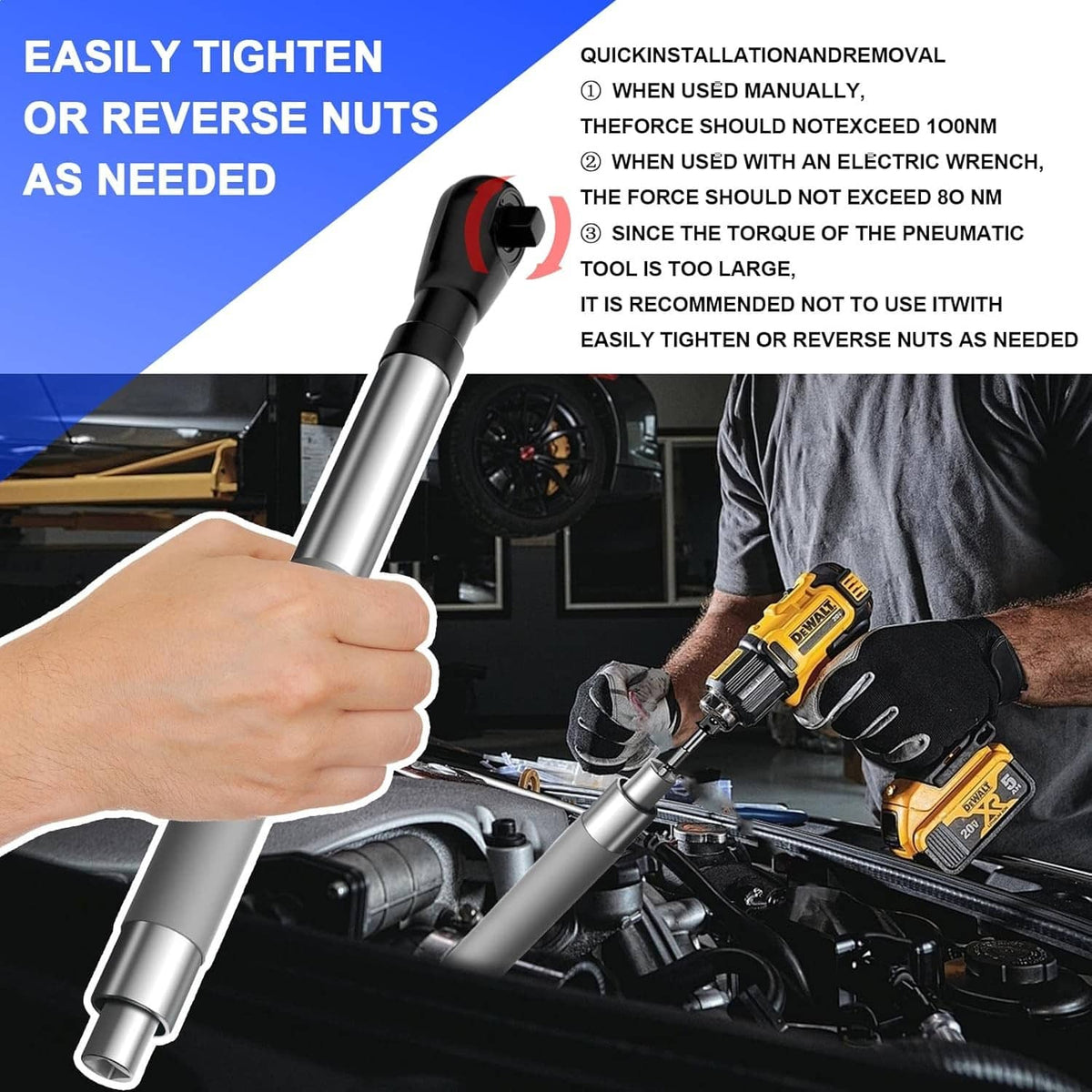 Solid Spare 1/2" Offset Extension Wrench Impact Ratchet Extender for Electric Drill 3/8" 1/4