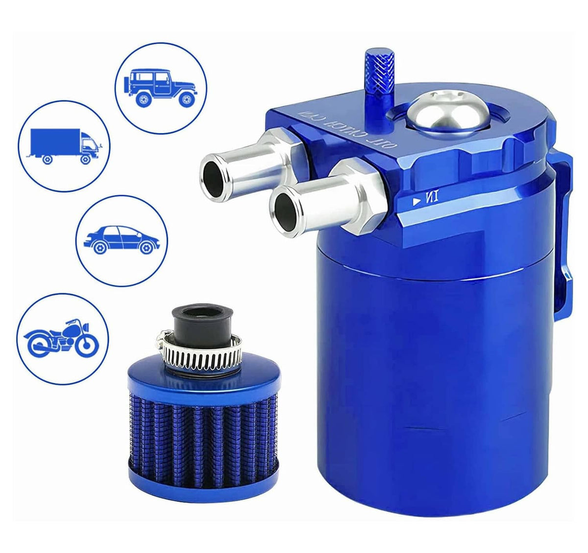 Solidspare Universal Blue Oil Catch Can Tank Kit Polish Baffled Reservoir w/Breather Filter