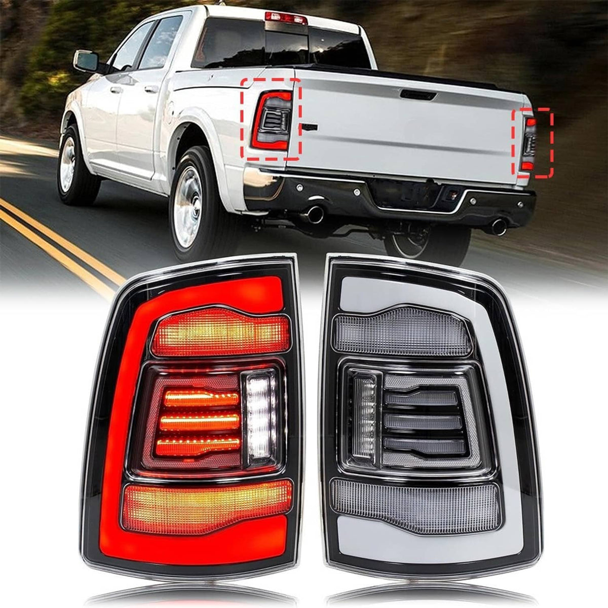 Solidspare Pair LED Tail Light for 09-18 Dodge Ram 1500 2500 3500 Rear Light Clear Lens New