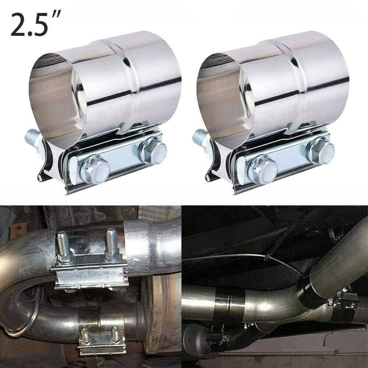 Solidspare 4Pcs Stainless Lap Joint Exhaust Clamp Sleeve Band For 2.5" inch 2 1/2" OD Pipe