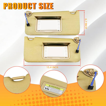 Solidspare Pair Tan Sun Visor 83280-TA5-A51ZA For 2008-2017 Honda Accord w/ Light & Mirror