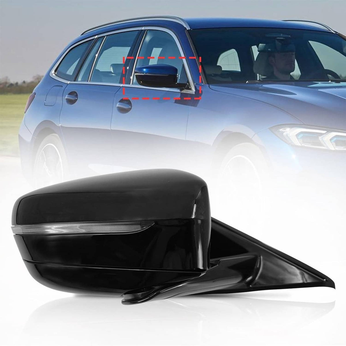 Solidspare Fits BMW 320i 330i 330e 2019-2023 Passenger Right Mirror With Blind Spot Black