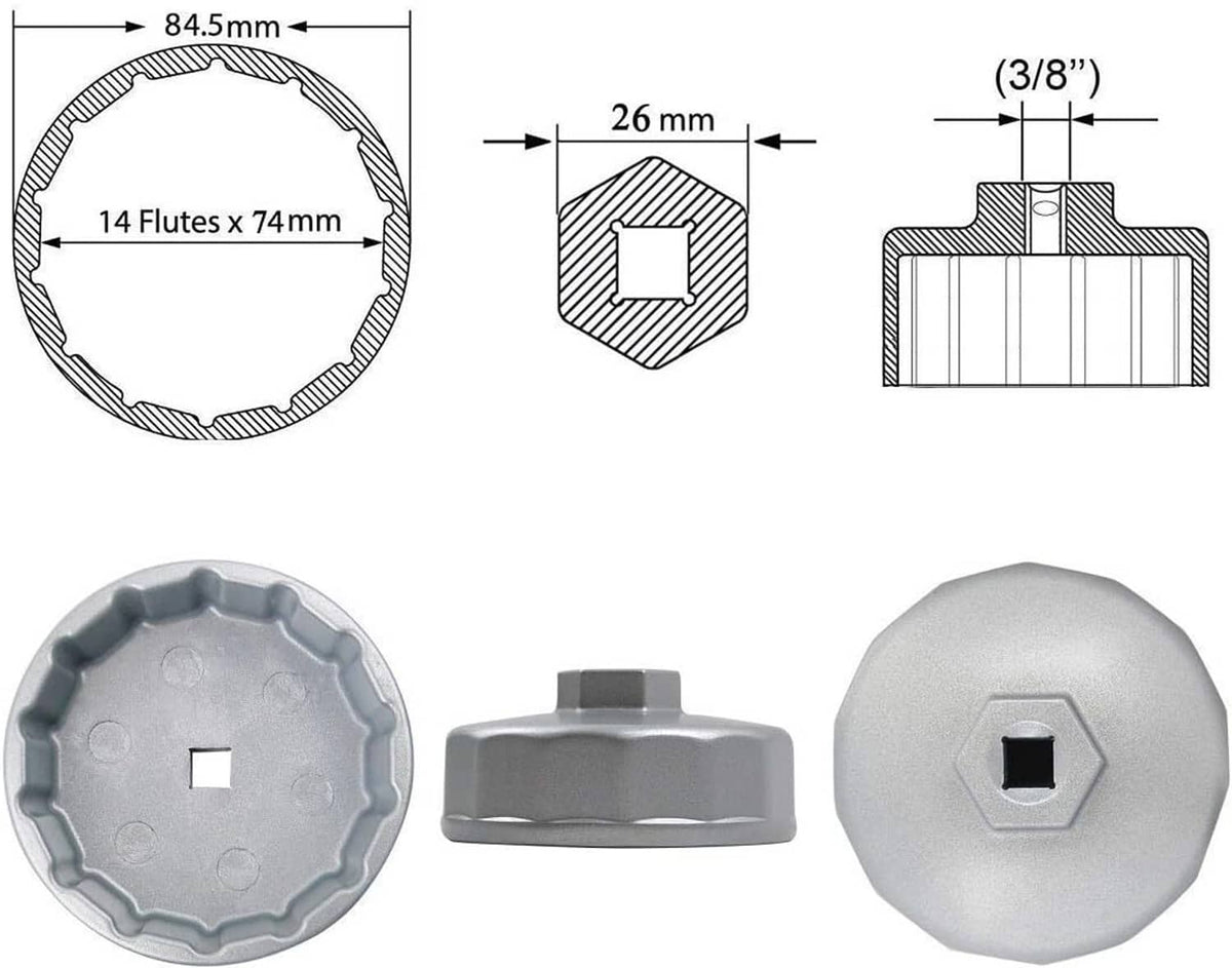 Solid Spare 74mm Oil Filter Cap Wrench Socket Remover Tool for Benz Audi Toyota VW