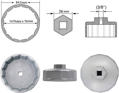 Solid Spare 74mm Oil Filter Cap Wrench Socket Remover Tool for Benz Audi Toyota VW