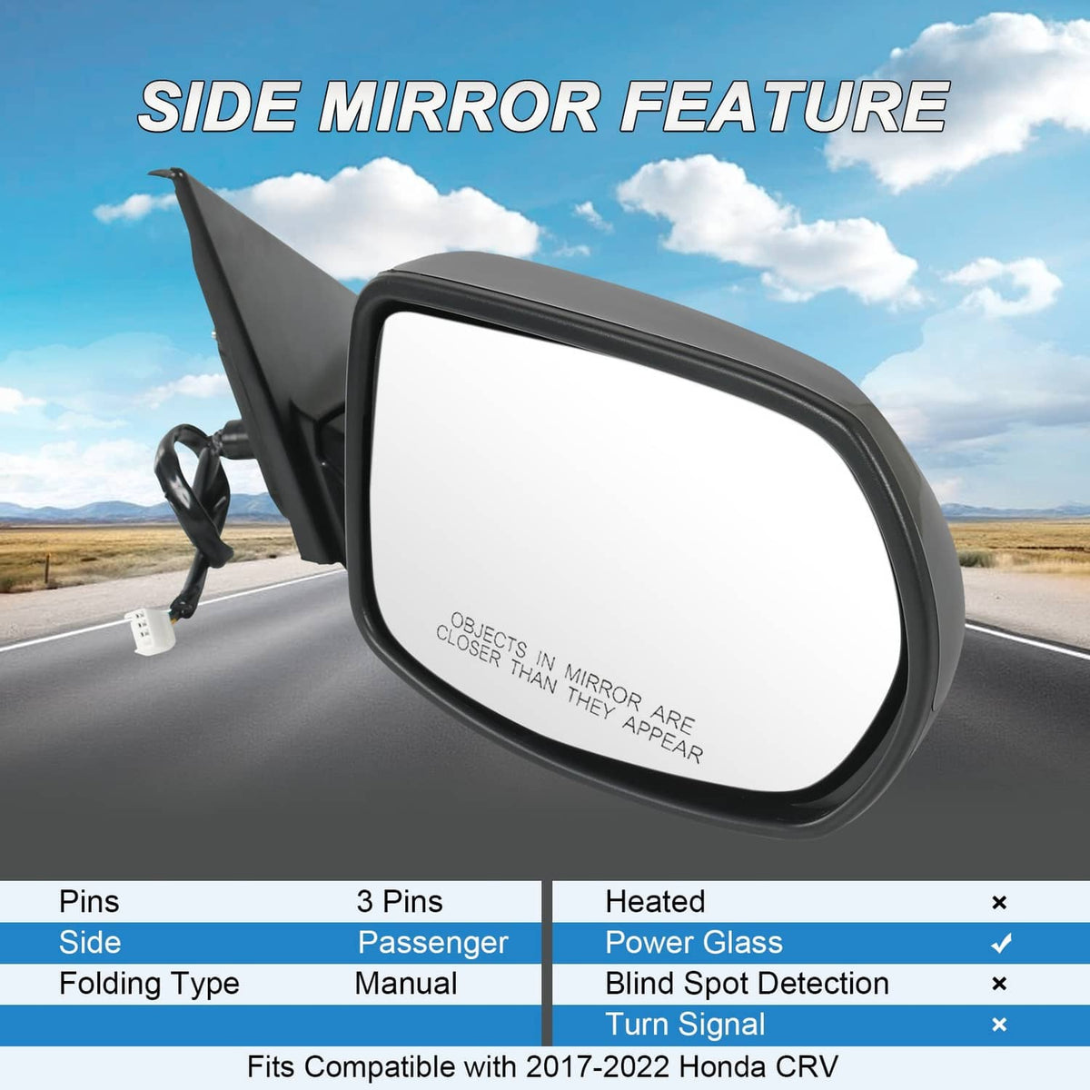 Solidspare Passenger Side Power Textured Mirror For Honda CR-V For Built Model 2017-2022