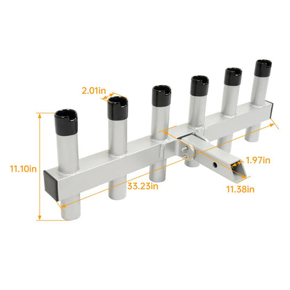 Solid Spare Hitch Mount Fishing Rod Holder 6 Pole For 2" Hitch Receiver Truck Rod Rack