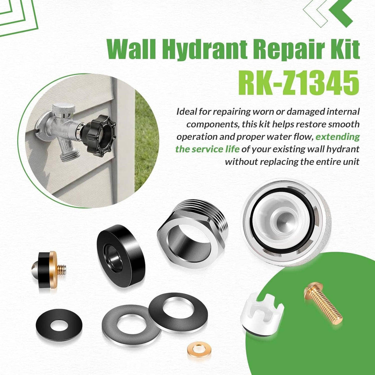 Solid Spare RK-Z1345 Wall Hydrant Repair Kit for Zurn Z1345 Series Faucet 66955-198-9