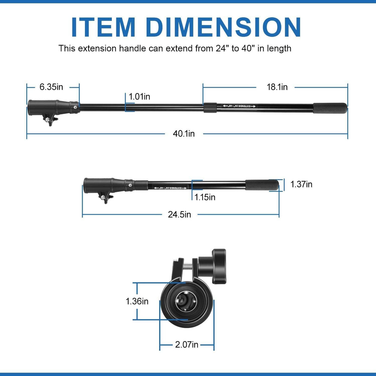 Solid Spare 1854108 Trolling Motor Telescoping Extension Handle MKA-44 - Extends 24" to 40"
