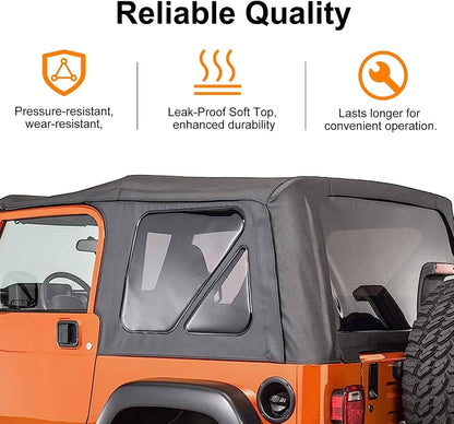 Solidspare 4Pcs For 1997-2006 Jeep Wrangler TJ Premium Rear Soft Top + Upper Skins