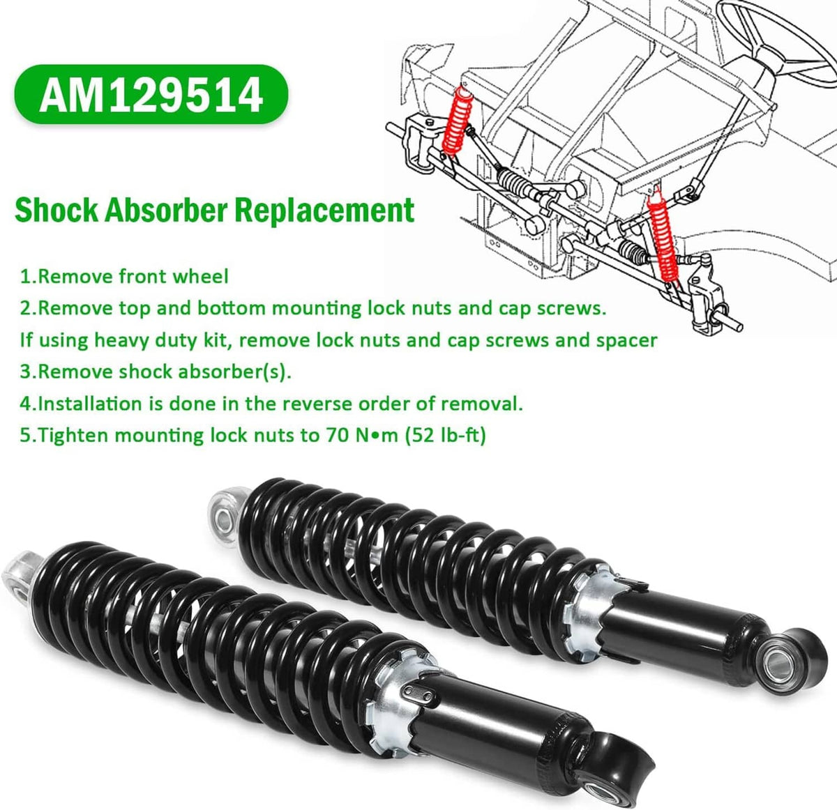 Solid Spare 2* AM129514 Front Left & Right Shocks Absorber for John Deere Gator TE TH TS TX