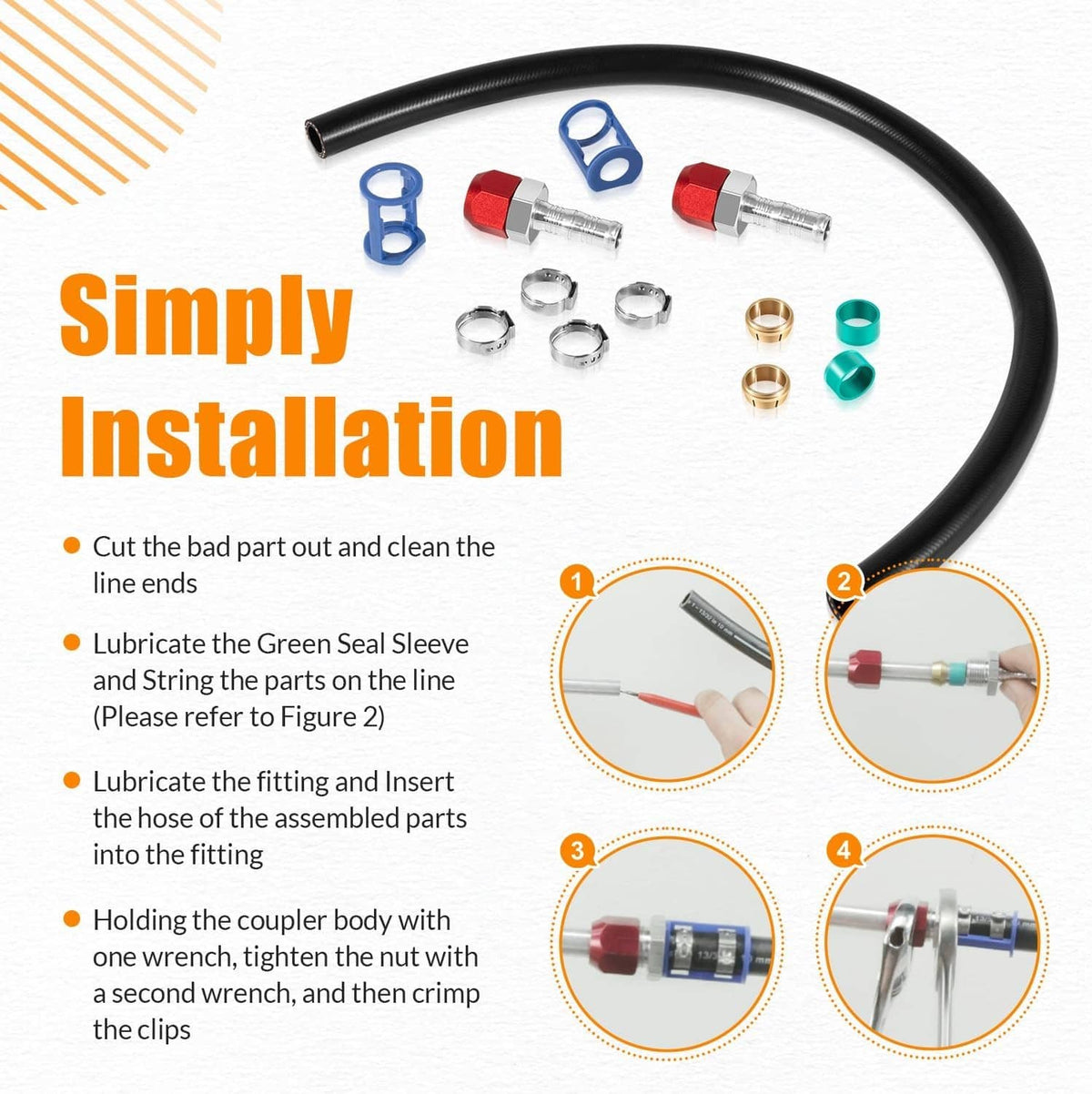 Solidspare 800-670 A/C Line Splice Kit for 5/8” Line With No.10 Hose, Line to Hose Repair