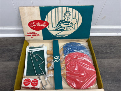 Vintage Sportcraft Official Table Tennis Set Ping Pong Paddles Set of 4 With Net