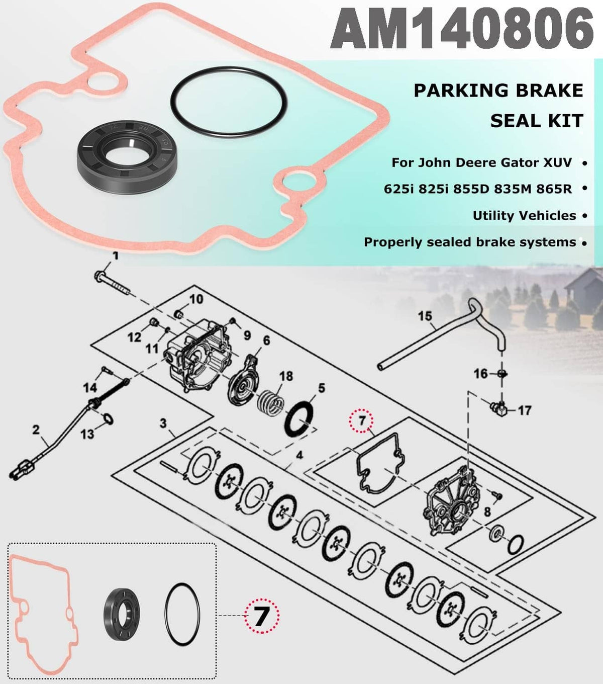 Solid Spare AM140806 Wet Park Brake Seal Kit for John Deere Gator XUV 625i 825i 855D 835M