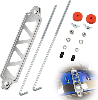 Solidspare Aluminum Car Battery Hold Tie Down Bracket Mount Kit with 10'' J-Hooks Bolts New