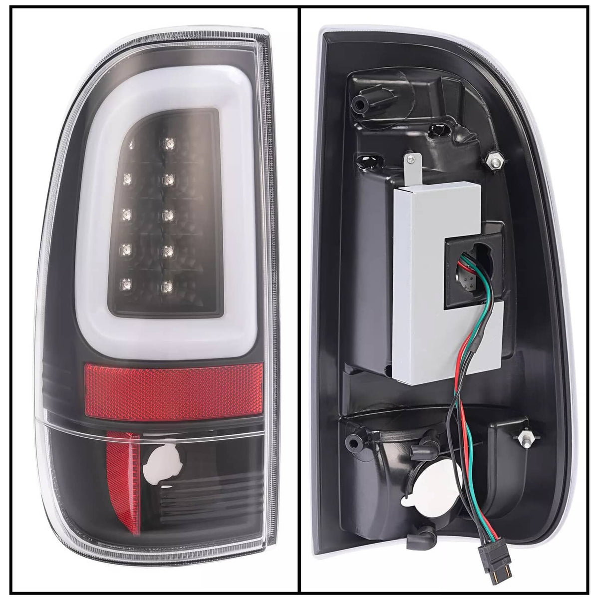 Solid Spare Black For 1997-2003 Ford F150 99-07 F250 F350 SD LED Tube Tail Lights Brake Lamp