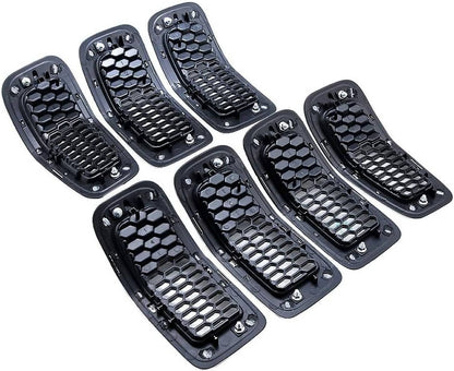 Solidspare 7x Chrome Front Bumper Grille Insert Honeycomb Mesh For 2014-2018 Jeep Cherokee