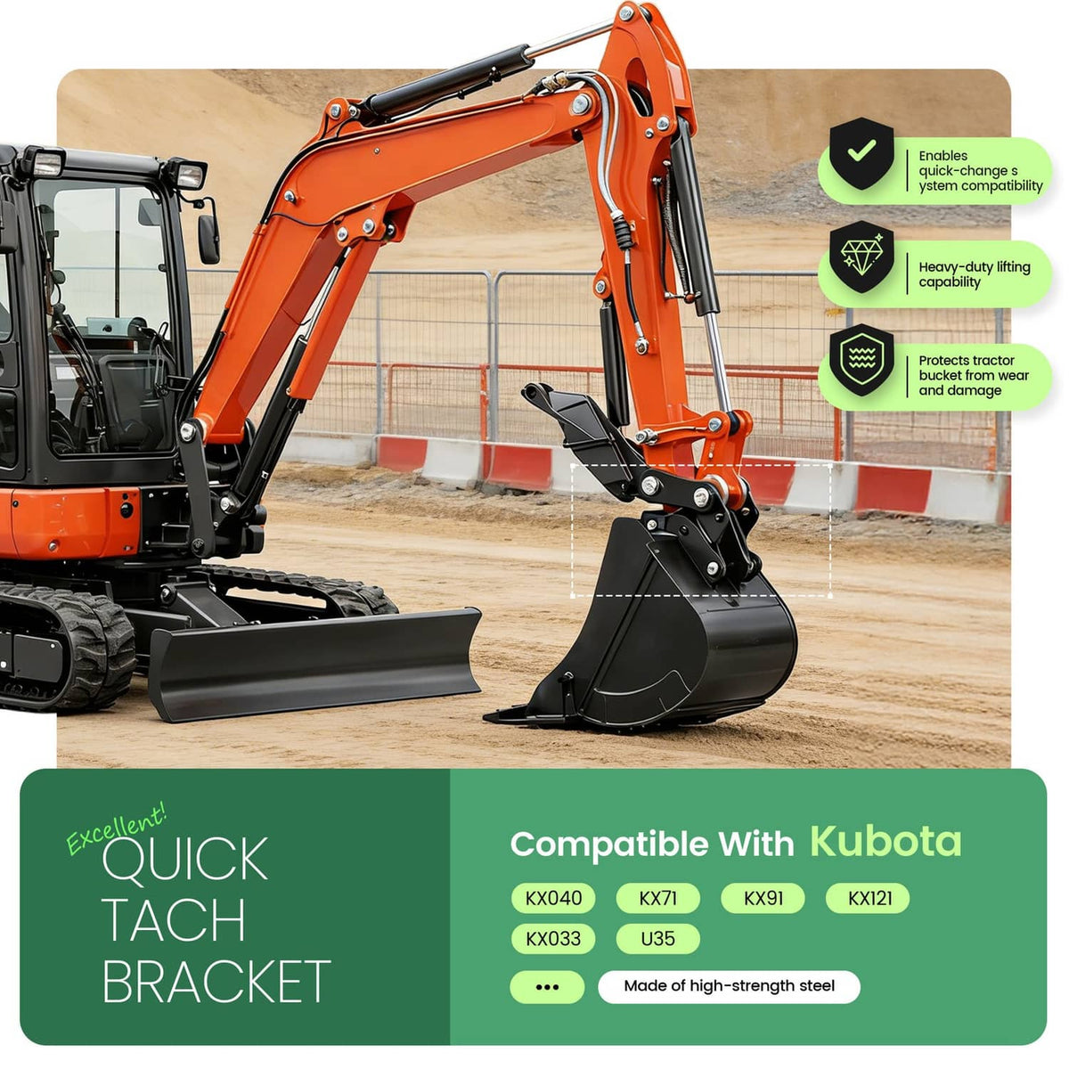 Solidspare W/Plate Quick Attach Brackets Bucket Ears For Kubota KX040 U35 KX71 KX91 KX121