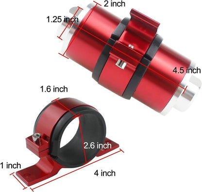 Solidspare Red 30 Micron Inline Fuel/Petrol Filter & Bracket Billet Aluminum An6/An8/An10