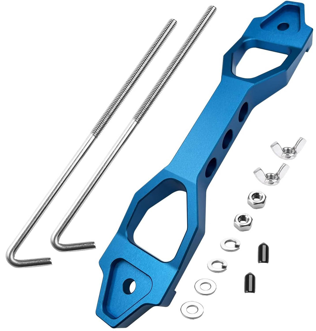 Solidspare BLUE BILLET ALUMINUM CAR BATTERY TIE DOWN MOUNT BRACKET BRACE BAR 220-190MM
