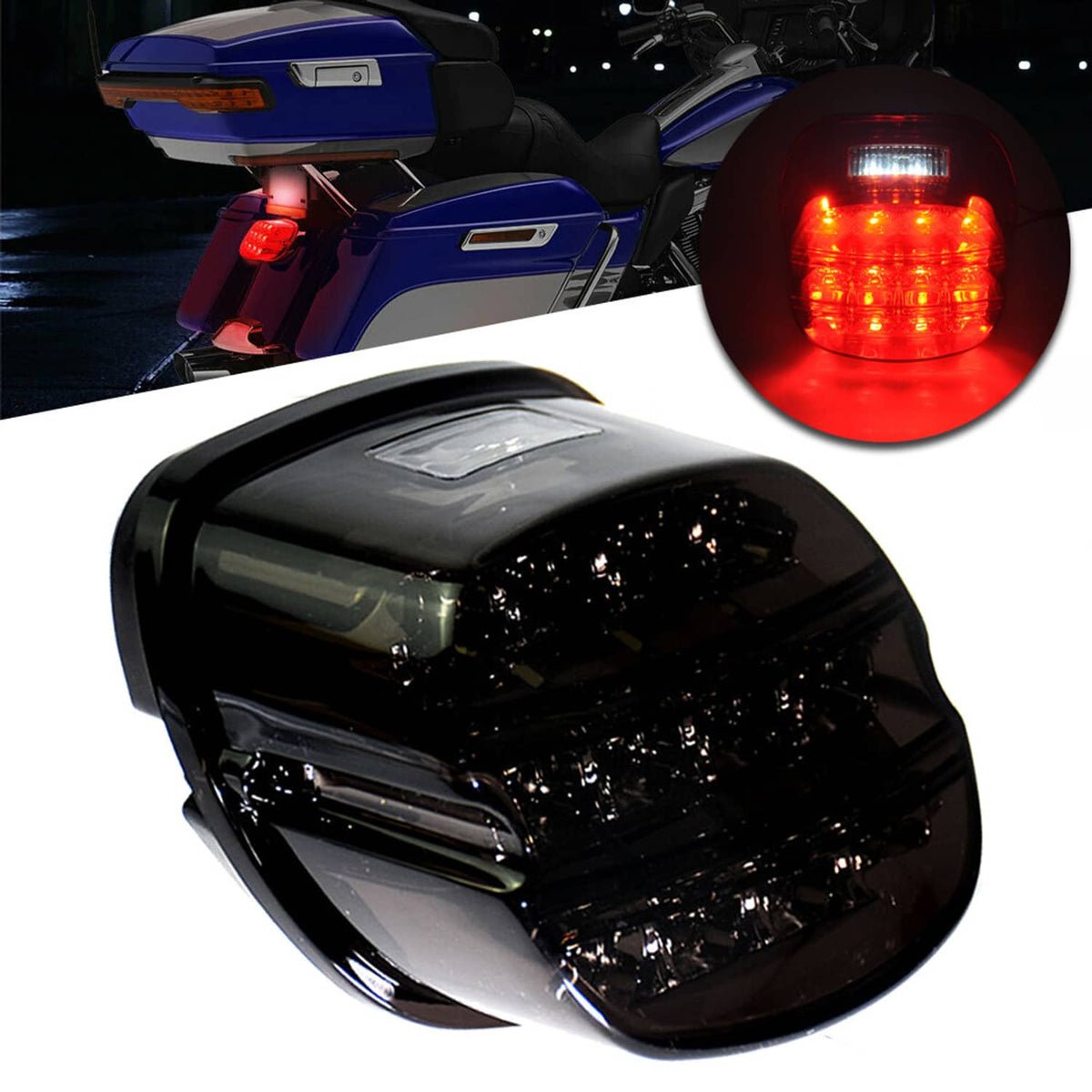 Solidspare Led Rear Tail Light Brake Smoke for Harley Touring Glide Dyna Softail Sportster