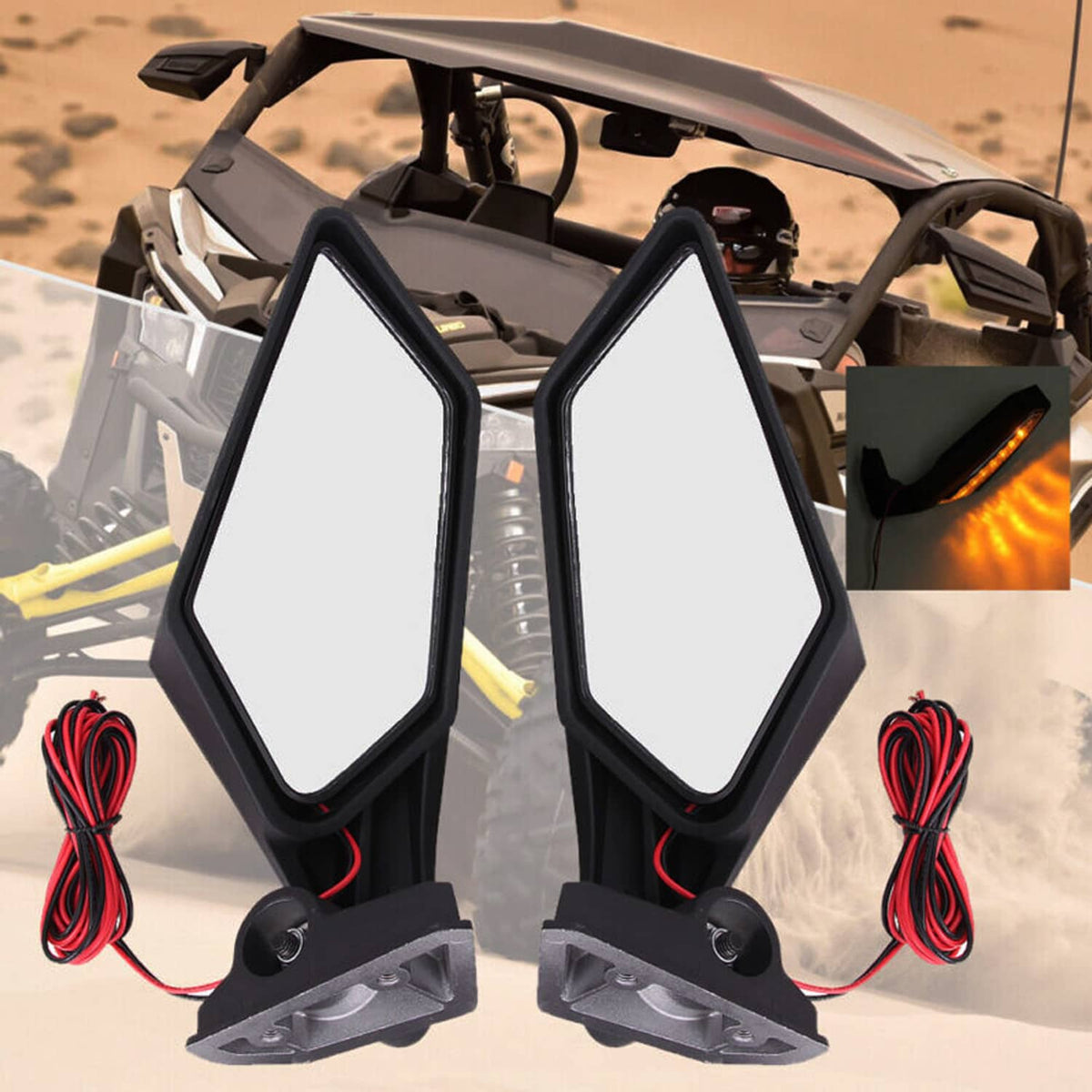 Solidspare UTV Racing Rearview Mirrors LED Light Fit For Can Am Maverick X3 MAX Turbo 17-24