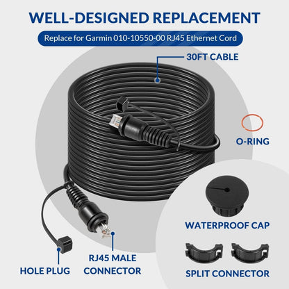 Solidspare 30FT Marine Network Cable RJ45 Cord Replace for Garmin 010-10550-00 for Garmin
