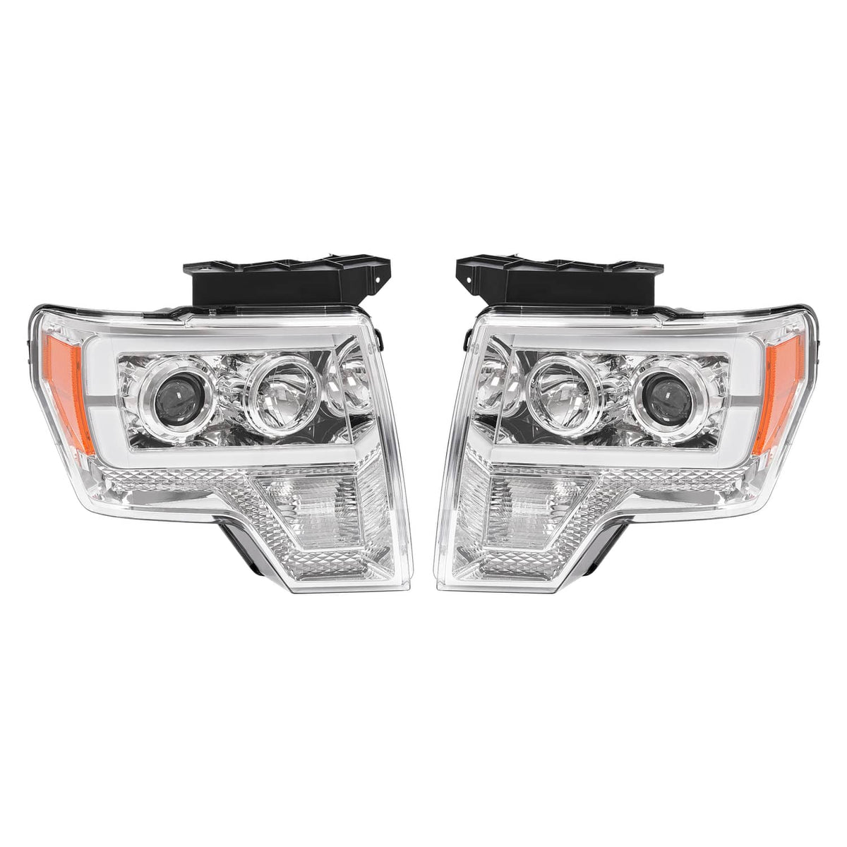 Solid Spare Projector Headlight Assembly Fit Ford F150 F-150 2009-2014 Chrome DRL LED Tube