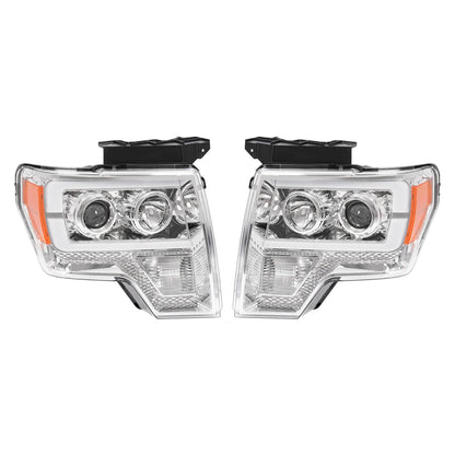 Solid Spare Projector Headlight Assembly Fit Ford F150 F-150 2009-2014 Chrome DRL LED Tube