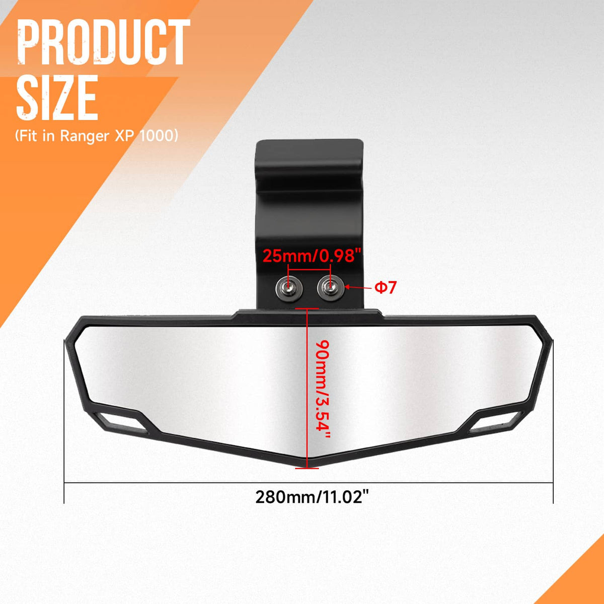 Solidspare UTV Rear View Center Mirror For Ranger XP 1000 /Crew 1000 Diesel /Crew XP 900