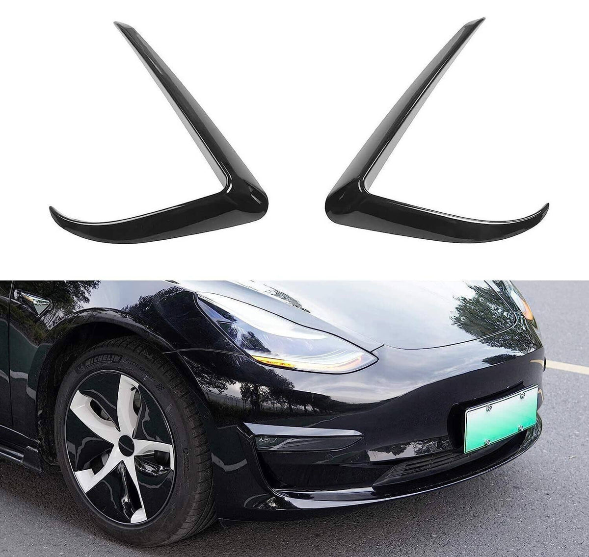 Solidspare Gloss Black Front Fog Light Eyebrow Cover Trim For Tesla Model 3 2017-2023 U8