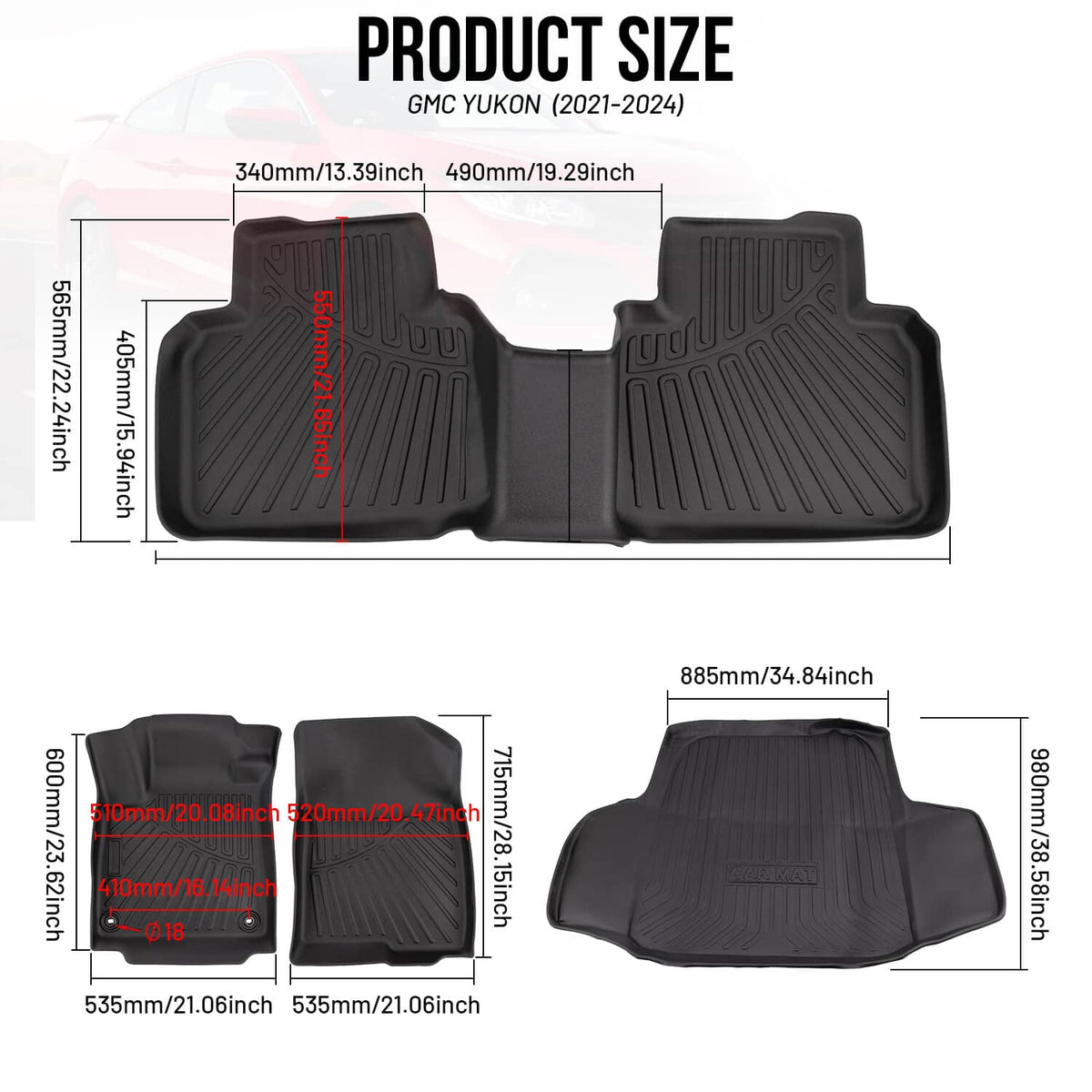 Solidspare Floor Mats Cargo Liner For 2018-2022 Honda Accord Sedan Waterproof Liners TPE
