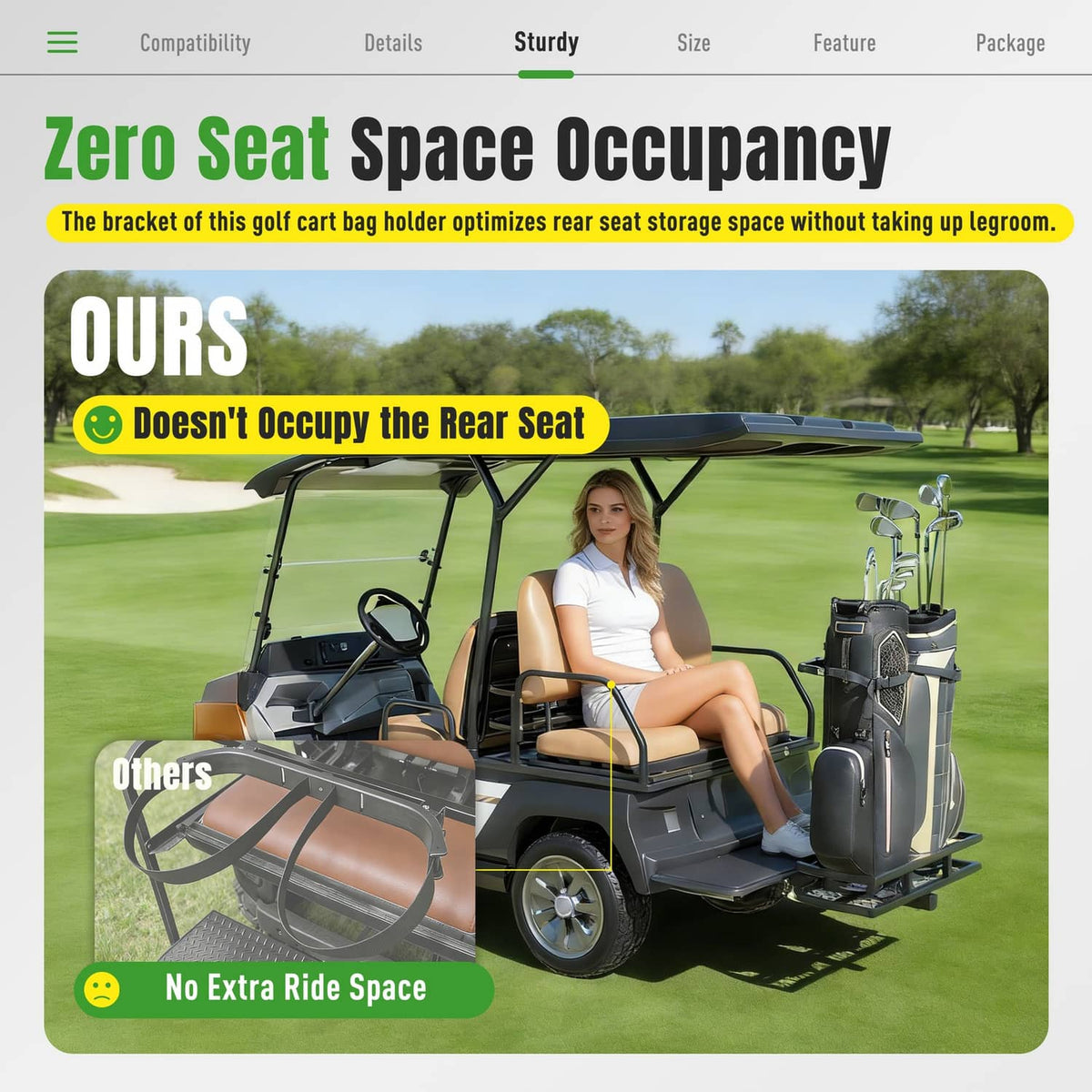 Solidspare Golf Bag Holder Rear Seat Attachment Rack For Club Car EZGO Yamaha Golf Cart