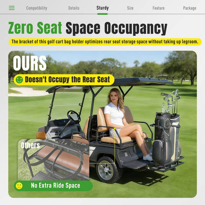 Solidspare Golf Bag Holder Rear Seat Attachment Rack For Club Car EZGO Yamaha Golf Cart